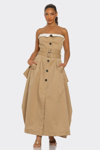 Strapless Belted Maxi Dress – Camel