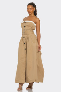 Strapless Belted Maxi Dress – Camel