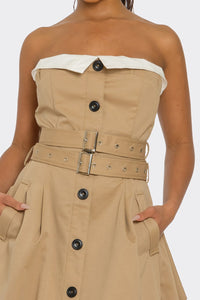 Strapless Belted Maxi Dress – Camel