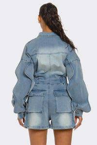 Sculpted Edge Denim Romper - REVE DORES