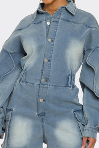 Sculpted Edge Denim Romper - REVE DORES