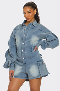Sculpted Edge Denim Romper - REVE DORES