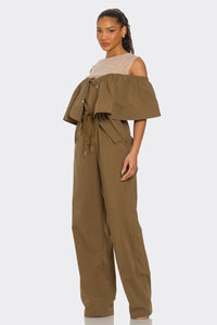 Dual Essence Off-Shoulder Utility Jumpsuit - REVE DORES