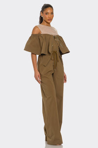 Dual Essence Off-Shoulder Utility Jumpsuit - REVE DORES