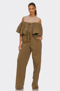 Dual Essence Off-Shoulder Utility Jumpsuit - REVE DORES