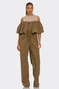 Dual Essence Off-Shoulder Utility Jumpsuit - REVE DORES