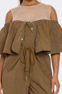Dual Essence Off-Shoulder Utility Jumpsuit - REVE DORES
