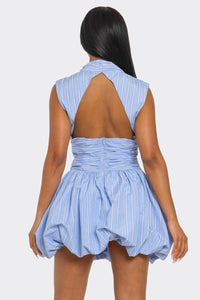 Azure Ruched Bubble Mini Dress