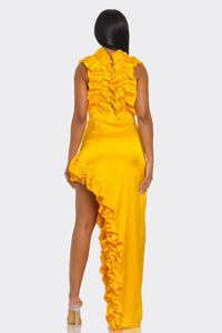 Sol Ruffle Plunge Gown – Marigold Radiance